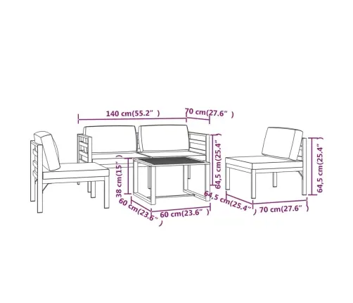 5-Daļīgs Dārza Atpūtas Mēbeļu Komplekts Ar Matračiem, Alumīnijs Vidaxl
