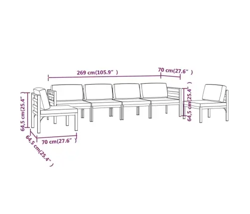 6-Daļīgs Dārza Atpūtas Mēbeļu Komplekts Ar Matračiem, Alumīnijs Vidaxl
