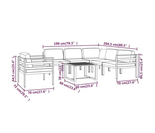 7-Osaline Aiadiivanikomplekt Patjadega, Alumiinium, Antratsiit