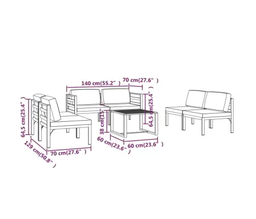 7-Daļīgs Dārza Atpūtas Mēbeļu Komplekts Ar Matračiem, Alumīnijs Vidaxl