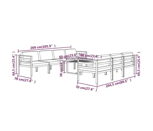 Sodo Komplektas Su Pagalvėlėmis, 8 Dalių, Antracito, Aliuminis