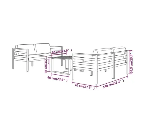 5-Daļīgs Dārza Atpūtas Mēbeļu Komplekts Ar Matračiem, Alumīnijs Vidaxl