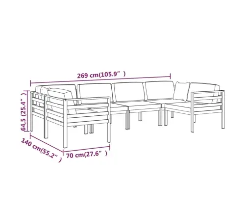 6-Daļīgs Dārza Atpūtas Mēbeļu Komplekts Ar Matračiem, Alumīnijs Vidaxl