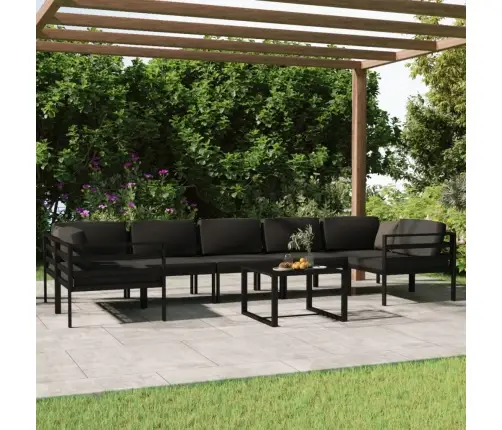 8-Daļīgs Dārza Atpūtas Mēbeļu Komplekts Ar Matračiem, Alumīnijs Vidaxl