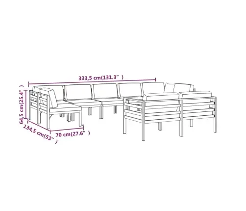 9-Daļīgs Dārza Atpūtas Mēbeļu Komplekts Ar Matračiem, Alumīnijs Vidaxl