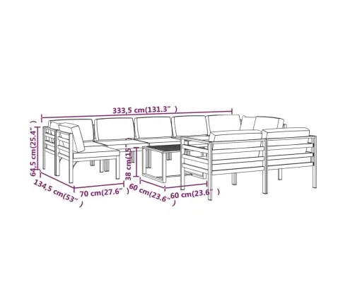 10-Osaline Aiadiivanikomplekt Patjadega, Alumiinium, Antratsiit
