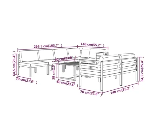8-Osaline Aiadiivanikomplekt Patjadega, Alumiinium, Antratsiit