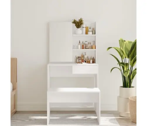 Galdiņš Ar Spoguli, Spīdīgi Balts, 74,5X40X141 Cm Vidaxl