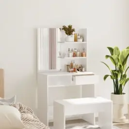 Galdiņš Ar Spoguli, Spīdīgi Balts, 74,5X40X141 Cm Vidaxl