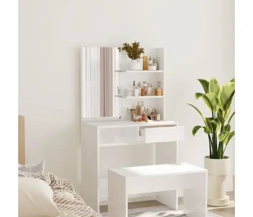 Galdiņš Ar Spoguli, Spīdīgi Balts, 74,5X40X141 Cm Vidaxl