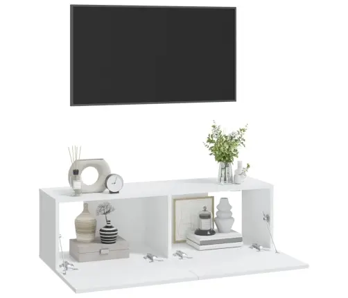 Sieninės Tv Spintelės, 2Vnt., Baltos, 100X30X30cm Mediena