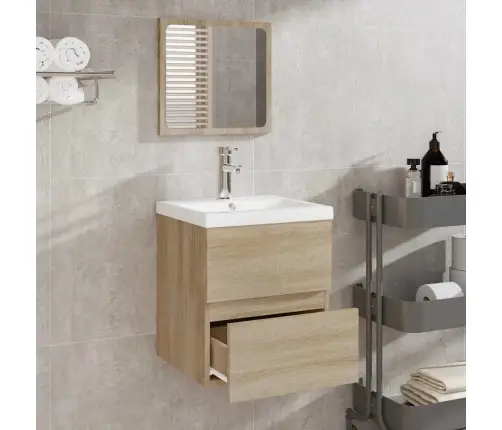 Vonios Kambario Spintelė Su Veidrodžiu, Sonoma Ąžuolo, Mediena Vonios Kambario Spintelė Su Veidrodžiu, Sonoma Ąžuolo, Mediena