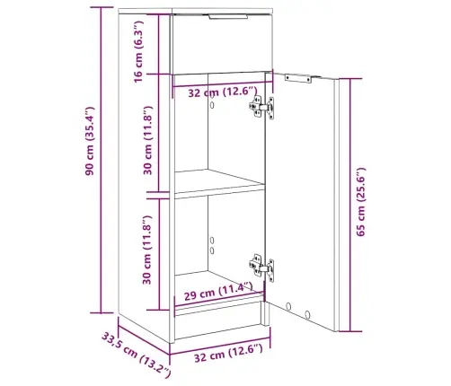 Vannasistabas Skapis, Ozola, 32X33,5X90 Cm, Inženierijas Koks Vidaxl