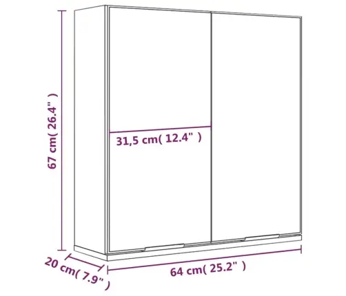 Vannasistabas Spoguļskapītis, Balts, 64X20X67 Cm Vidaxl