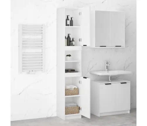 Vannasistabas Skapis, Balts, 32X34X188,5 Cm, Inženierijas Koks Vidaxl