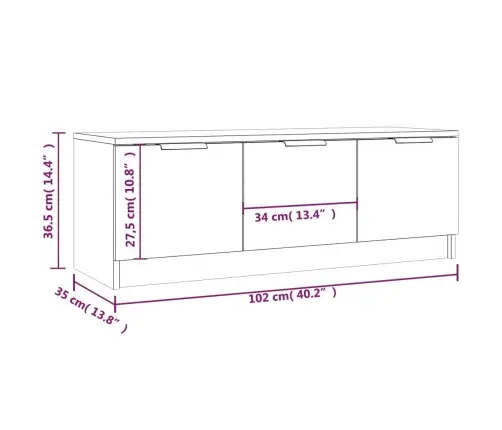 Tv Skapītis, Balts, 102X35X36,5 Cm, Inženierijas Koks Vidaxl