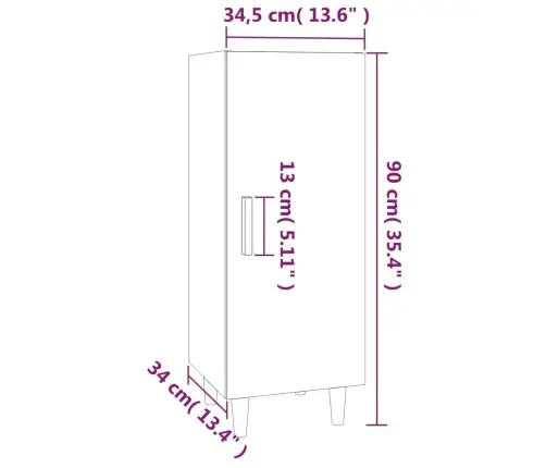 Kumode, Balta, 34,5X34X90 Cm, Inženierijas Koks Vidaxl