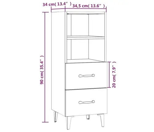 Kumode, Spīdīgi Balta, 34,5X34X90 Cm, Inženierijas Koks Vidaxl