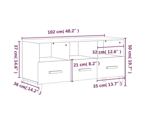 Telerikapp, Kõrgläikega Valge, 102 X 36 X 50 cm Tehispuit