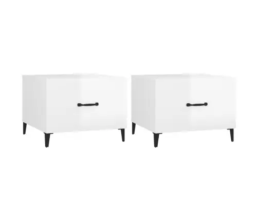 Kohvilauad Metalljalgadega, 2 Tk, Kõrgläikega Valge 50X50X40 Cm