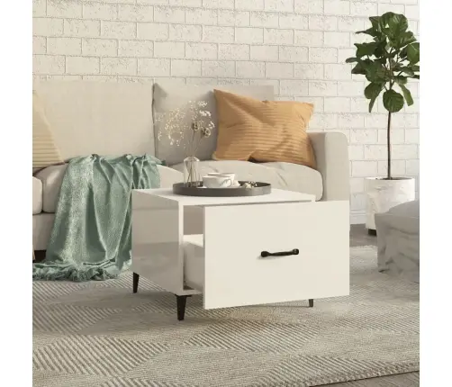 Kohvilauad Metalljalgadega, 2 Tk, Kõrgläikega Valge 50X50X40 Cm