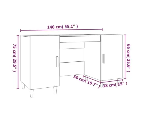 Rašomasis Stalas, Betono Pilkas, 140X50X75cm Apdirbta Mediena