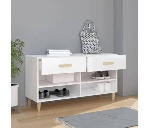 Apavu Skapītis, Spīdīgi Balts, 102X35X55 Cm, Inženierijas Koks Vidaxl