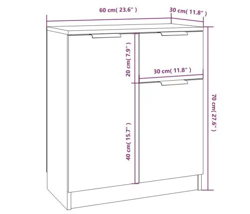Puhvetkapp, Suitsutatud Tamm, 60X30X70 Cm Tehispuit