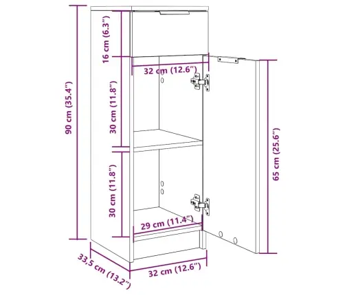 Vannasistabas Skapītis, Brūns, 32X34X90 Cm, Inženierijas Koks Vidaxl