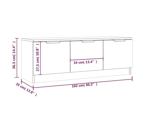 Tv Skapītis, Pelēka Ozolkoka, 102X35X36,5 Cm, Inženierijas Koks Vidaxl