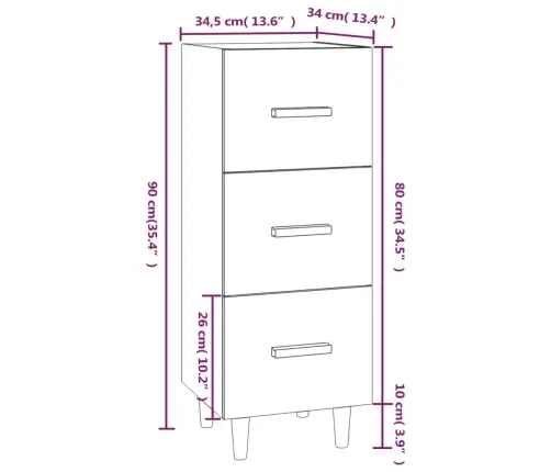 Kumode, Ozolkoka Krāsa, 34,5X34X90 Cm, Inženierijas Koks Vidaxl