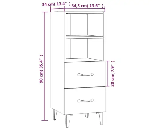 Kumode, Pelēka Ozolkoka, 34,5X34X90 Cm, Inženierijas Koks Vidaxl