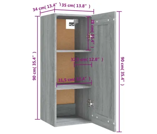 Seinakapp, Hall Sonoma Tamm, 35X34X90 cm Tehispuit