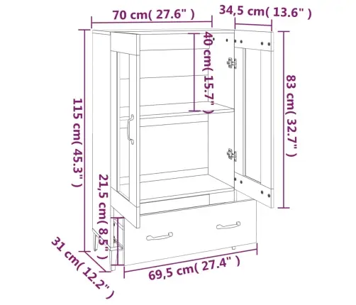 Kõrge Kapp, Hall Sonoma Tamm, 70 X 31 X 115 cm Tehispuit