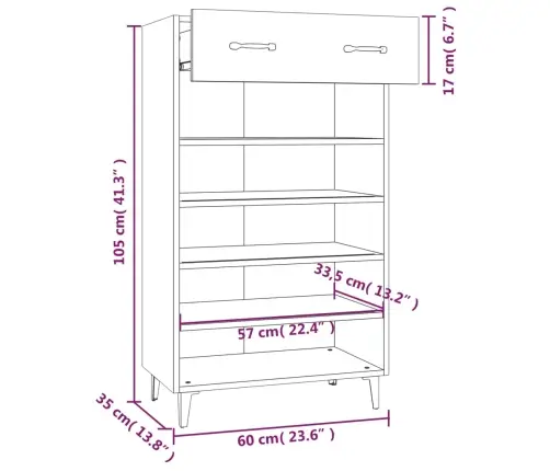 Apavu Skapītis, Pelēka Ozola, 60X35X105 Cm, Inženierijas Koks Vidaxl