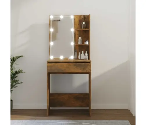 Spoguļgaldiņš Ar Led, Ozolkoka Krāsa, 60X40X140 Cm Vidaxl