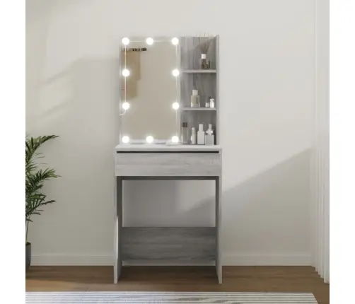 Spoguļgaldiņš Ar Led, Pelēka Ozolkoka Krāsa, 60X40X140 Cm Vidaxl