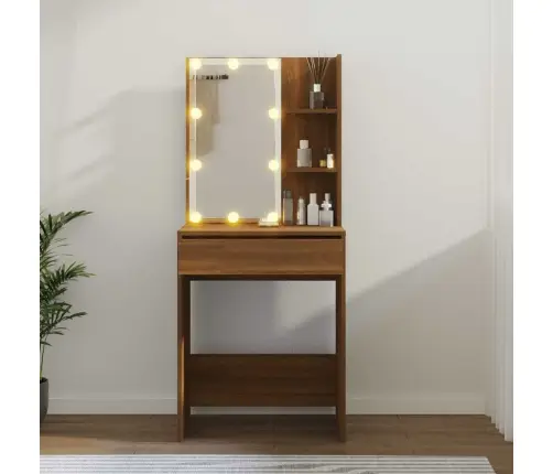 Spoguļgaldiņš Ar Led, Ozolkoka Krāsa, 60X40X140 Cm Vidaxl