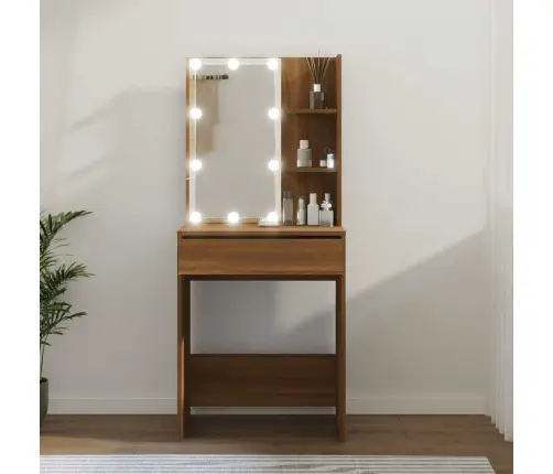 Spoguļgaldiņš Ar Led, Ozolkoka Krāsa, 60X40X140 Cm Vidaxl