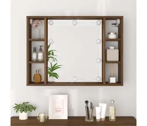Spoguļskapītis Ar Led, Brūna Koka Krāsa, 76X15X55 Cm Vidaxl