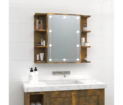 Spoguļskapītis Ar Led, Ozolkoka Krāsa, 70X16,5X60 Cm Vidaxl