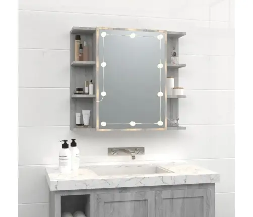 Veidrodinė Spintelė Su Led, Pilka Ąžuolo, 70X16,5X60Cm