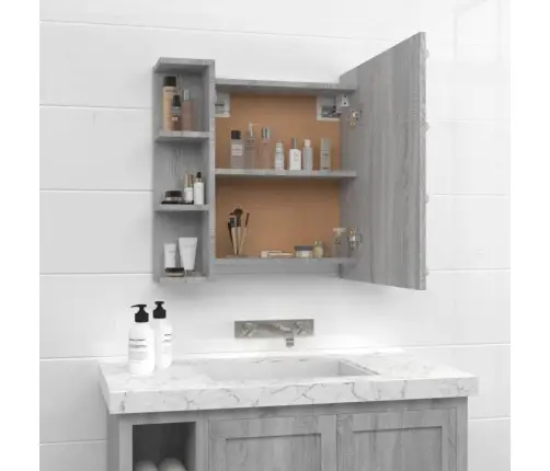 Veidrodinė Spintelė Su Led, Pilka Ąžuolo, 70X16,5X60Cm