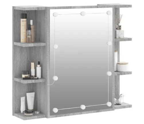 Veidrodinė Spintelė Su Led, Pilka Ąžuolo, 70X16,5X60Cm