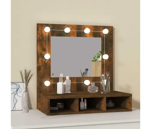 Veidrodinė Spintelė Su Led, Dūminio Ąžuolo, 60X31,5X62Cm