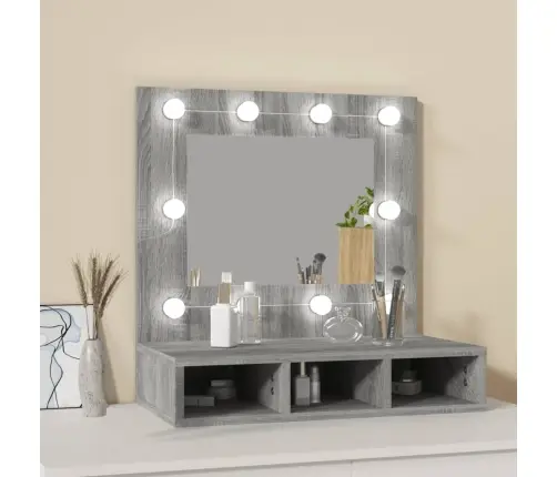 Spoguļskapītis Ar Led, Pelēka Ozolkoka Krāsa, 60X31,5X62 Cm Vidaxl