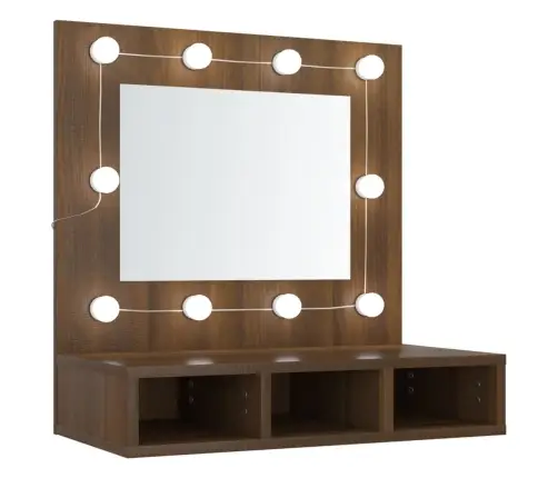 Spoguļskapītis Ar Led, Brūna Koka Krāsa, 60X31,5X62 Cm Vidaxl