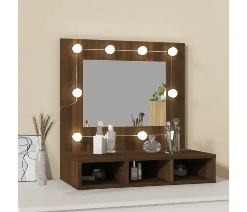 Spoguļskapītis Ar Led, Brūna Koka Krāsa, 60X31,5X62 Cm Vidaxl