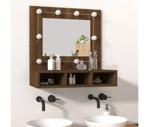 Spoguļskapītis Ar Led, Brūna Koka Krāsa, 60X31,5X62 Cm Vidaxl