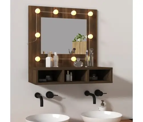 Spoguļskapītis Ar Led, Brūna Koka Krāsa, 60X31,5X62 Cm Vidaxl